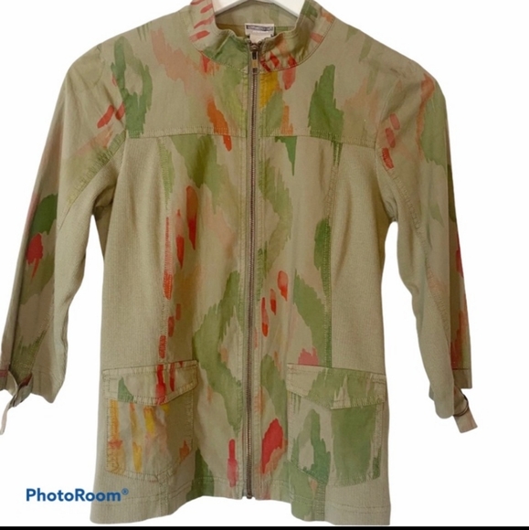 CHICOS ZENERGY LIGHTWEIGHT ZIP CAMO TOP STRETCH SIDES JACKET 12 P - Picture 1 of 10